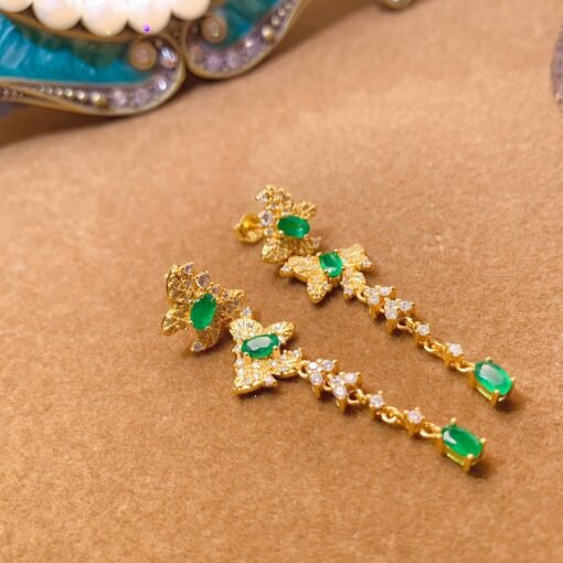 Natural emerald dangle&drop Earrings /Sterling 925Silver Gold-Plated emerald dangles/Customize gift box/May birthstone gift/anniversary gift - Image 3