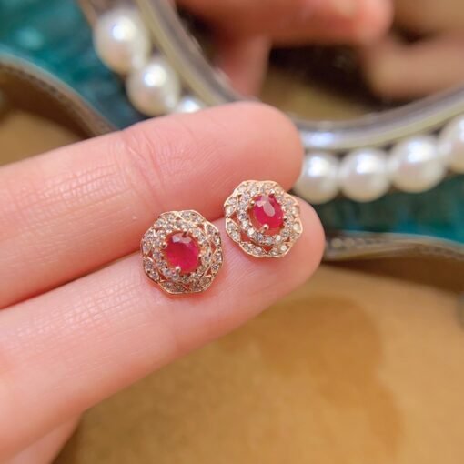 Natural ruby Stud Earrings /Sterling 925 Silver 18K Gold-Plated ruby Studs/Customize gift box/July birthstone gift/anniversary gift for her - Image 4