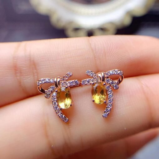 Natural Citrine Stud Earrings /Sterling 925Silver 18K Gold-Plated Citrine Studs/Customize gift box/November birthstone gift/anniversary gift - Image 2
