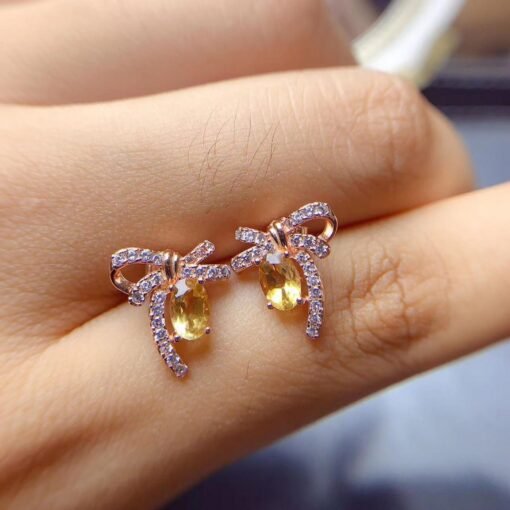 Natural Citrine Stud Earrings /Sterling 925Silver 18K Gold-Plated Citrine Studs/Customize gift box/November birthstone gift/anniversary gift - Image 4