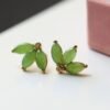 Natural green jade Stud Earrings /Sterling 925Silver 18K Gold-Plated jade Studs/Customize gift box/genuine jade earrings/anniversary gift