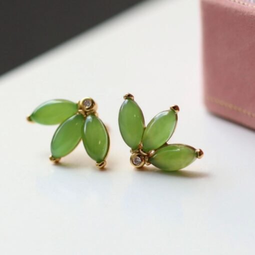 Natural green jade Stud Earrings /Sterling 925Silver 18K Gold-Plated jade Studs/Customize gift box/genuine jade earrings/anniversary gift