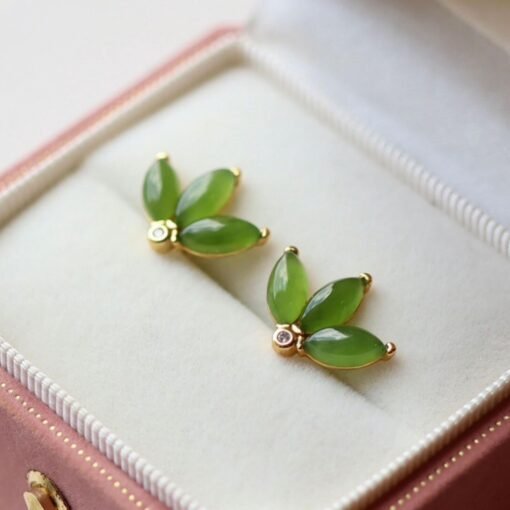 Natural green jade Stud Earrings /Sterling 925Silver 18K Gold-Plated jade Studs/Customize gift box/genuine jade earrings/anniversary gift - Image 4