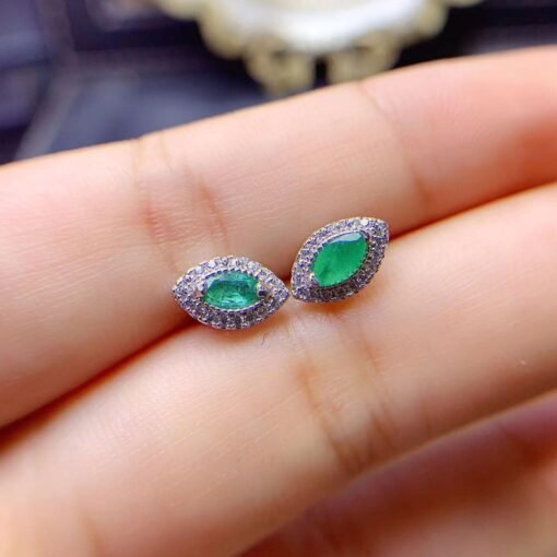 Natural emerald Stud Earrings /Sterling 925Silver 18K Gold-Plated emerald Studs/Customize gift box/May birthstone gift/anniversary gift - Image 2