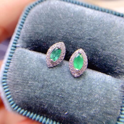 Natural emerald Stud Earrings /Sterling 925Silver 18K Gold-Plated emerald Studs/Customize gift box/May birthstone gift/anniversary gift - Image 5