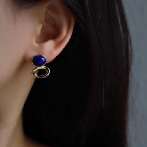 Natural Lapis lazuli Stud Earrings /Sterling 925Silver 18K Gold-Plated Lapis lazuli Studs/Customize gift box/anniversary gift/unique gift - Image 2