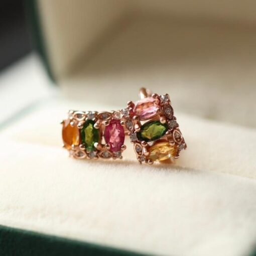 Natural rainbow tourmaline hoop Earrings/Sterling 925Silver 18K Gold-Plated tourmaline hoops/Customize gift box/October birthstone gift - Image 4