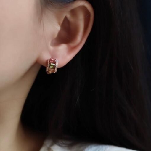 Natural rainbow tourmaline hoop Earrings/Sterling 925Silver 18K Gold-Plated tourmaline hoops/Customize gift box/October birthstone gift - Image 3
