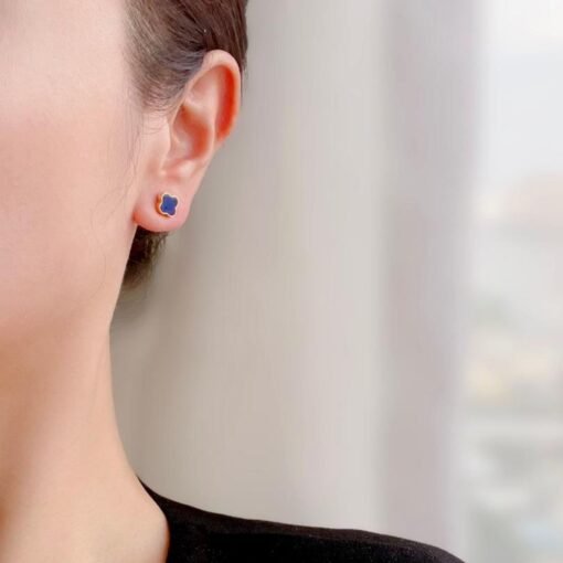 Natural Lapis lazuli Stud Earrings /Sterling 925-Silver Gold-Plated Lapis lazuli Studs/Customize gift box/anniversary gift/Three-leaf clover - Image 2