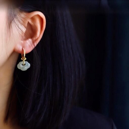 Natural jade Earrings /Sterling 925 Silver 18KGold-Plated jade drop & dangle earrings/Customize gift box/genuine jade/anniversary gift - Image 2