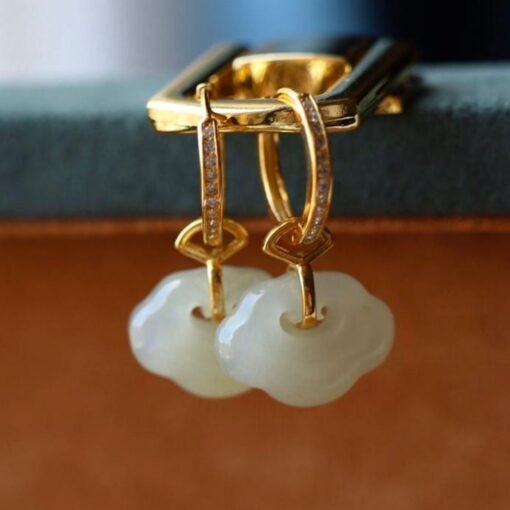 Natural jade Earrings /Sterling 925 Silver 18KGold-Plated jade drop & dangle earrings/Customize gift box/genuine jade/anniversary gift - Image 4
