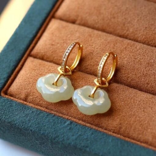Natural jade Earrings /Sterling 925 Silver 18KGold-Plated jade drop & dangle earrings/Customize gift box/genuine jade/anniversary gift - Image 5