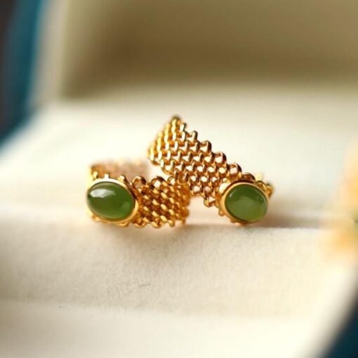 Natural green jade Stud Earrings /Sterling 925-Silver 18K Gold-Plated jade Studs/Customize gift box/genuine jade earrings/anniversary gift - Image 3