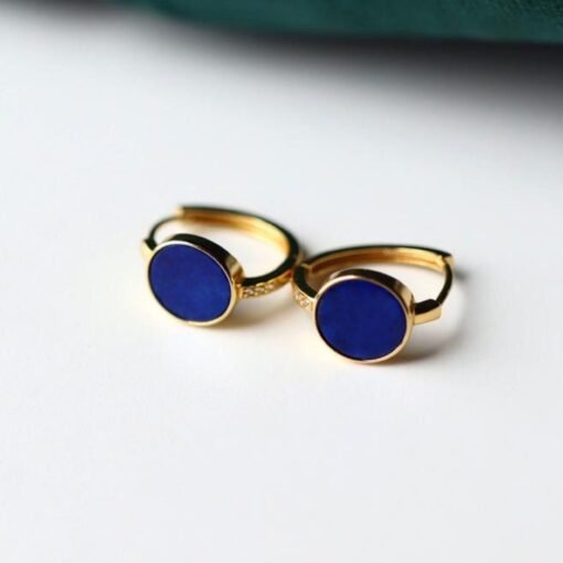 Natural Lapis lazuli Stud Earrings/Sterling 925 Silver Gold-Plated Lapis lazuli Studs in Mother of Pearl/Customize gift box/anniversary gift - Image 5