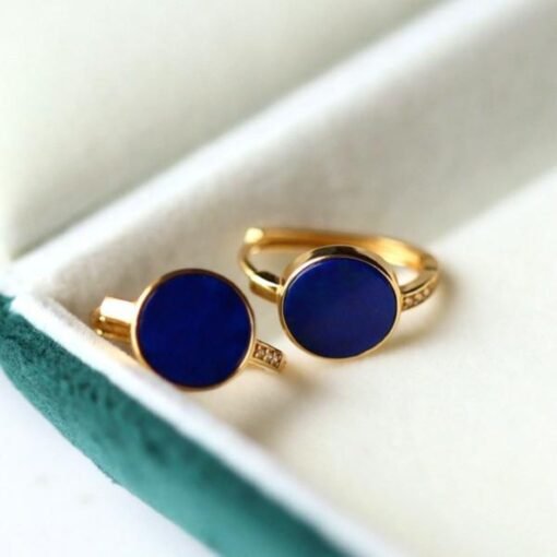 Natural Lapis lazuli Stud Earrings/Sterling 925 Silver Gold-Plated Lapis lazuli Studs in Mother of Pearl/Customize gift box/anniversary gift - Image 4