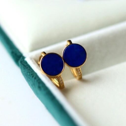 Natural Lapis lazuli Stud Earrings/Sterling 925 Silver Gold-Plated Lapis lazuli Studs in Mother of Pearl/Customize gift box/anniversary gift - Image 3