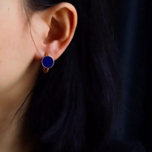 Natural Lapis lazuli Stud Earrings/Sterling 925 Silver Gold-Plated Lapis lazuli Studs in Mother of Pearl/Customize gift box/anniversary gift - Image 2