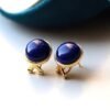 Natural Lapis lazuli Stud Earrings/Sterling 925 Silver Gold-Plated Lapis lazuli Studs in Mother of Pearl/Customize gift box/anniversary gift