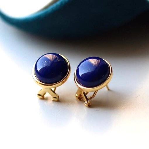 Natural Lapis lazuli Stud Earrings/Sterling 925 Silver Gold-Plated Lapis lazuli Studs in Mother of Pearl/Customize gift box/anniversary gift