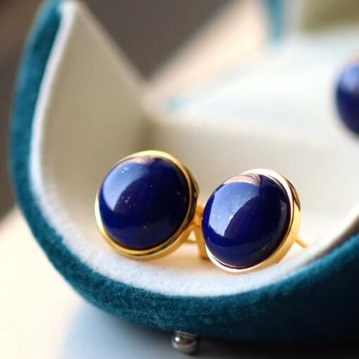 Natural Lapis lazuli Stud Earrings/Sterling 925 Silver Gold-Plated Lapis lazuli Studs in Mother of Pearl/Customize gift box/anniversary gift - Image 4
