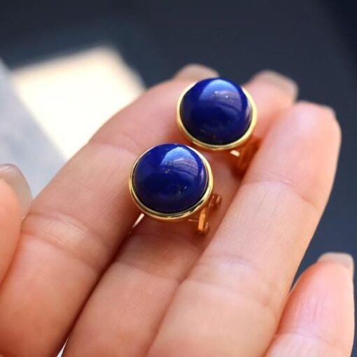 Natural Lapis lazuli Stud Earrings/Sterling 925 Silver Gold-Plated Lapis lazuli Studs in Mother of Pearl/Customize gift box/anniversary gift - Image 2