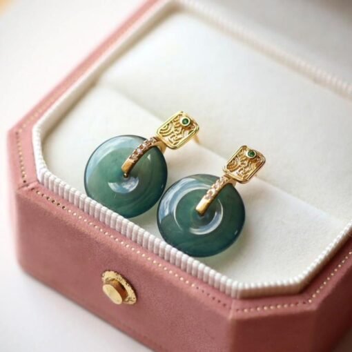 Natural jade Earrings /Sterling 925 Silver 18K Gold-Plated jade drop & dangle earrings/Customize gift box/genuine jade/anniversary gift - Image 4