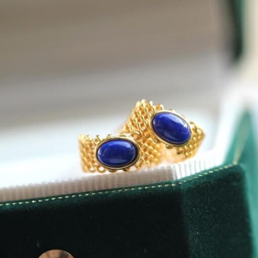 Natural Lapis lazuli Stud Earrings/Sterling 925 Silver Gold-Plated Lapis lazuli Studs/Customize gift box/anniversary gift for her/handmade - Image 3