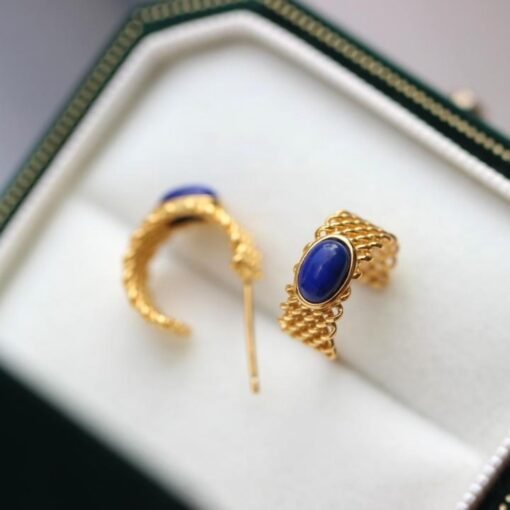 Natural Lapis lazuli Stud Earrings/Sterling 925 Silver Gold-Plated Lapis lazuli Studs/Customize gift box/anniversary gift for her/handmade - Image 4