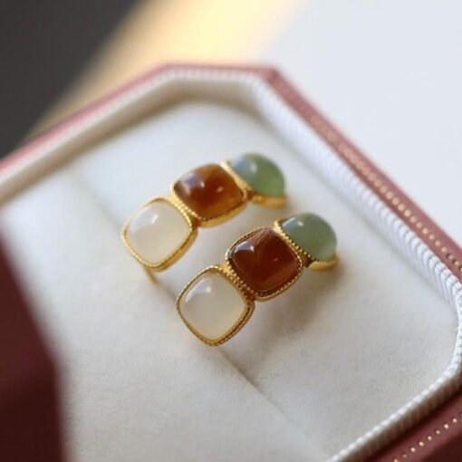Natural jade Stud Earrings /Sterling 925-Silver 18K Gold-Plated rainbow jade Studs/Customize gift box/genuine jade earrings/anniversary gift - Image 3