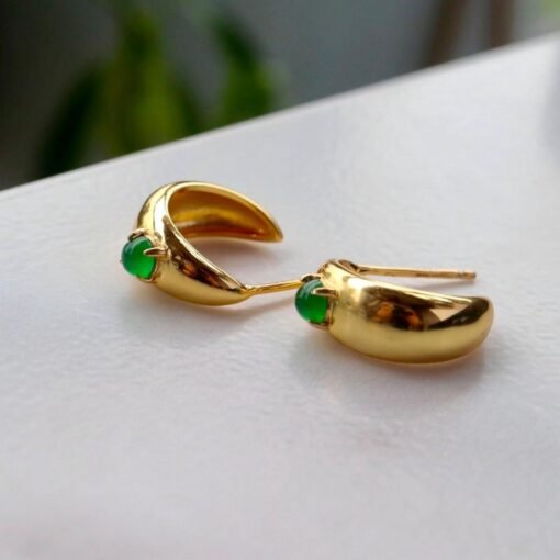 Natural jadeite Stud Earrings /Sterling 925-Silver 18KGold-Plated green jade Studs/Customize gift box/genuine jade earrings/anniversary gift - Image 4