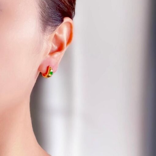 Natural jadeite Stud Earrings /Sterling 925-Silver 18KGold-Plated green jade Studs/Customize gift box/genuine jade earrings/anniversary gift - Image 2