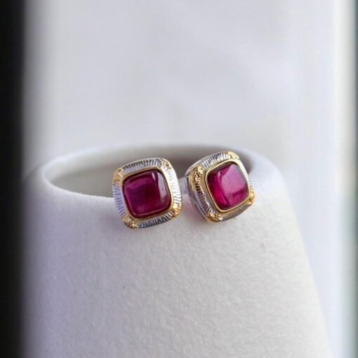 Natural spessartine garnet Stud Earrings /Sterling 925Silver 18K Gold-Plated garnet Studs/Customize gift box/January birthstone gift/retro - Image 4