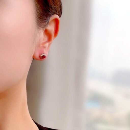 Natural spessartine garnet Stud Earrings /Sterling 925Silver 18K Gold-Plated garnet Studs/Customize gift box/January birthstone gift/retro - Image 2