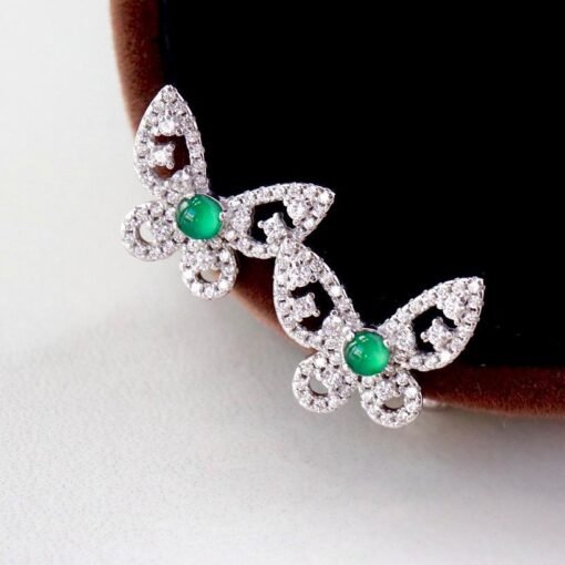 Natural jadeite Stud Earrings /Sterling 925-Silver Gold-Plated round green jade Studs/Customize gift box/butterfly earrings/anniversary gift