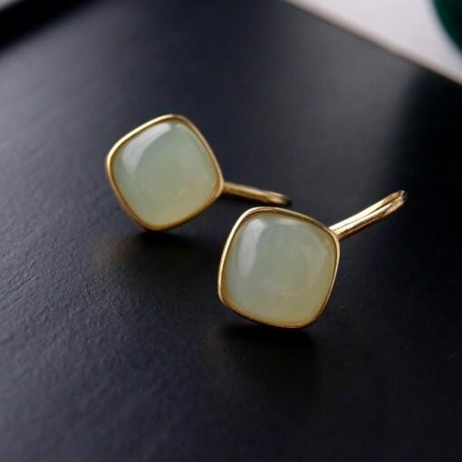 Natural jade Earrings/Sterling 925 Silver 18KGold-Plated Nephrite earrings/Customize gift box/genuine jade/anniversary gift/retro earrings - Image 3