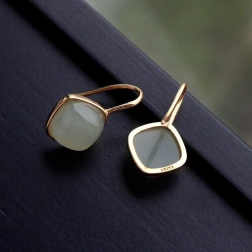 Natural jade Earrings/Sterling 925 Silver 18KGold-Plated Nephrite earrings/Customize gift box/genuine jade/anniversary gift/retro earrings - Image 4
