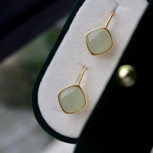 Natural jade Earrings/Sterling 925 Silver 18KGold-Plated Nephrite earrings/Customize gift box/genuine jade/anniversary gift/retro earrings - Image 5