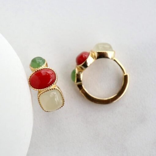 Natural Southern Red Agate Earrings /Sterling 925 Silver 18K Gold-Plated agate Studs with Nephrite/Customize gift box/retro court - Image 4