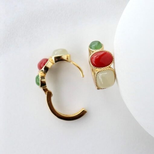 Natural Southern Red Agate Earrings /Sterling 925 Silver 18K Gold-Plated agate Studs with Nephrite/Customize gift box/retro court - Image 5