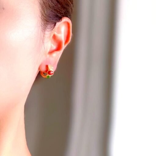 Natural Southern Red Agate Earrings /Sterling 925 Silver 18K Gold-Plated agate Studs with Nephrite/Customize gift box/retro court - Image 2