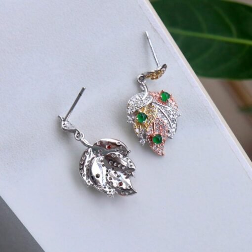 Natural green jadeite Earrings/Sterling 925Silver Gold-Plated jade drop & dangle earrings/Customize gift box/leaf earrings/anniversary gift - Image 5