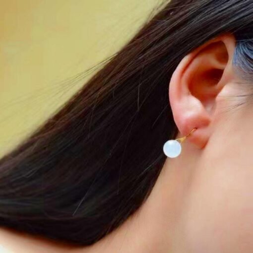 Natural Nephrite Earrings/Sterling 925 Silver 18KGold-Plated Nephrite earrings/Customize gift box/anniversary gift/retro dainty earrings - Image 2