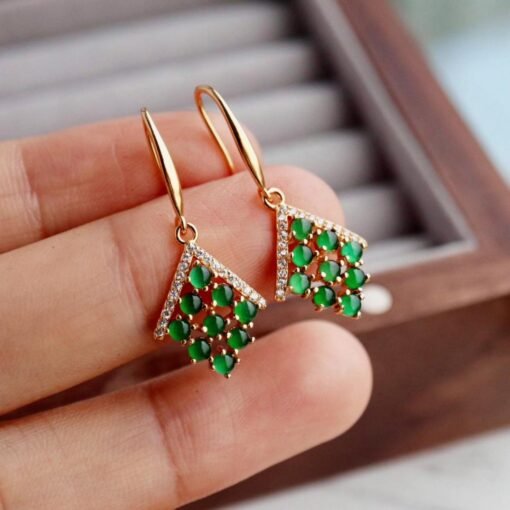 Natural jadeite dangle & drop Earrings /Sterling 925Silver 18KGold-Plated green jade dangle/Customize gift box/anniversary gift/gift for her - Image 5