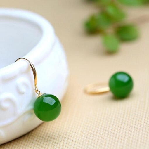 Genuine green jade dangle Earrings/Sterling 925-Silver 18KGold-Plated green jade drops/Customize gift box/anniversary gift/unique gift - Image 3
