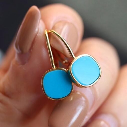 Genuine Turquoise Earrings /Sterling 925Silver 18KGold-Plated Turquoise dangles/Customize gift box/December birthstone gift/anniversary gift - Image 2