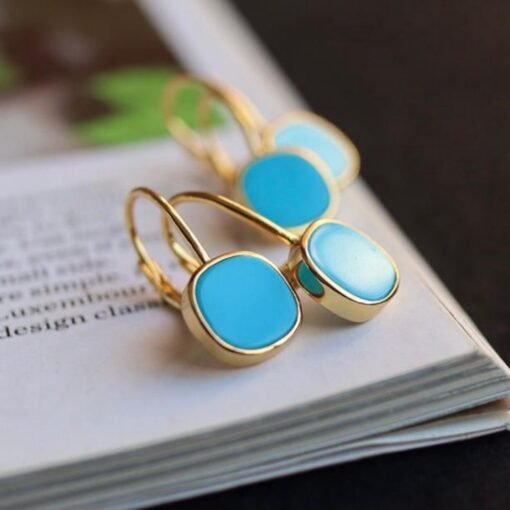 Genuine Turquoise Earrings /Sterling 925Silver 18KGold-Plated Turquoise dangles/Customize gift box/December birthstone gift/anniversary gift - Image 5
