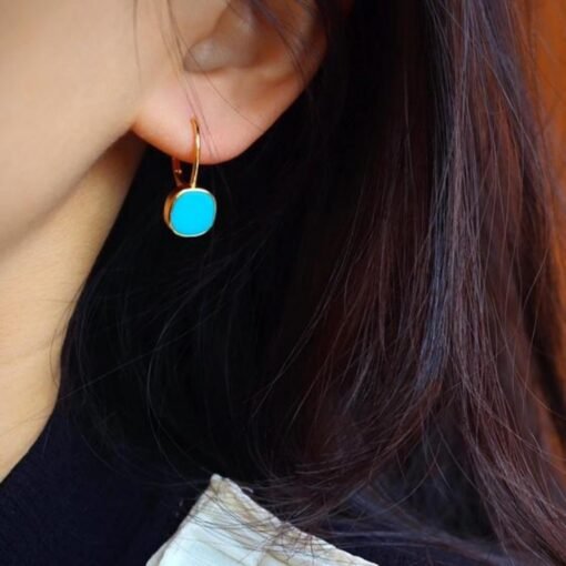 Genuine Turquoise Earrings /Sterling 925Silver 18KGold-Plated Turquoise dangles/Customize gift box/December birthstone gift/anniversary gift - Image 3