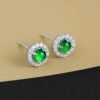 Natural jadeite Stud Earrings /Sterling 925-Silver 18KGold-Plated round green jade Studs/Customize gift box/anniversary gift/dainty earrings