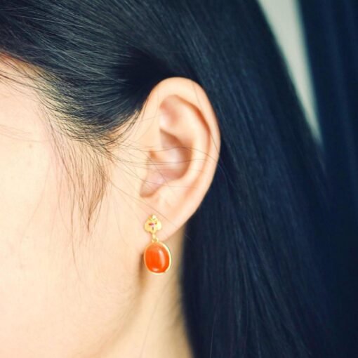 Natural Southern Red Agate Stud Earrings /Sterling 925 Silver 18K Gold-Plated agate Studs/Customize gift box/retro court agate earrings - Image 2