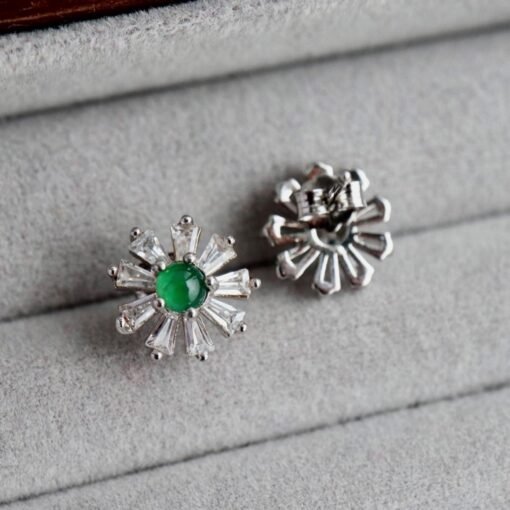 Natural jadeite Stud Earrings /Sterling 925Silver 18KGold-Plated green jade Studs/Customize gift box/anniversary gift/snowflake earrings - Image 4